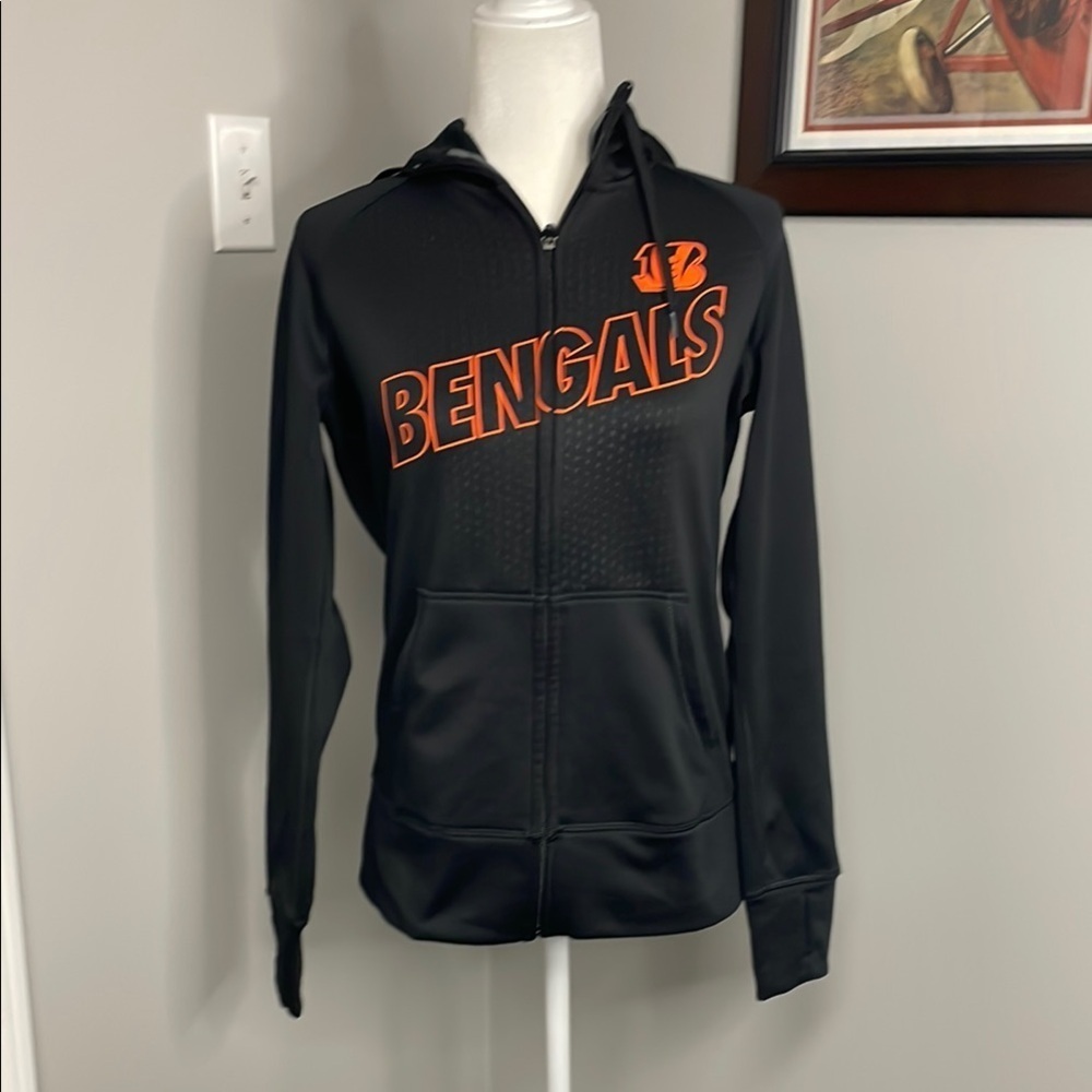 Nike Cincinnati Bengals NFL Zip Up Hoodie Womens Size Medium Dri Fit Lined Warm